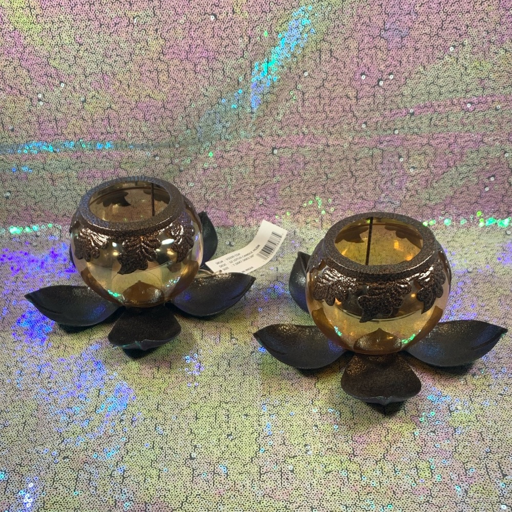 Elegant Gold and Brown Candle Holders